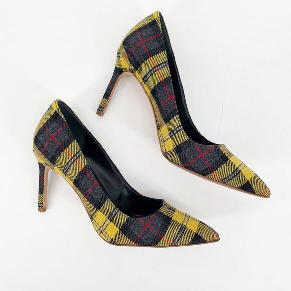 Manolo Blahnik BB Yellow Tartan Plaid Wool Pointed Toe Stiletto Pumps IT 39 - Picture 3 of 10